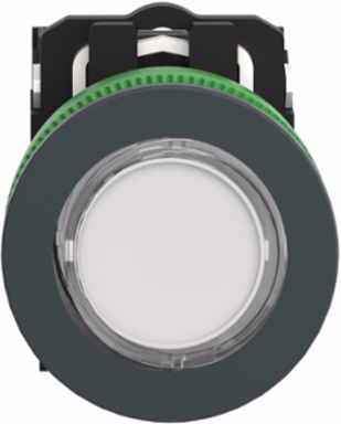 Illuminated push button, Harmony XB5, white, 30mm, universal LED, 1NO + 1NC, 230...240V AC
