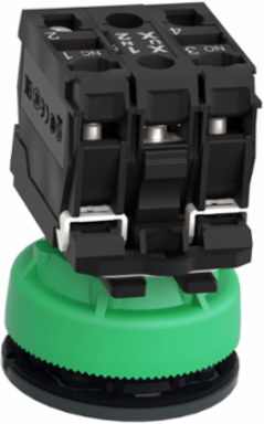 Illuminated push button, Harmony XB5, green, 30mm, universal LED, 1NO + 1NC, 230...240V AC