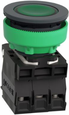 Illuminated push button, Harmony XB5, green, 30mm, universal LED, 1NO + 1NC, 230...240V AC