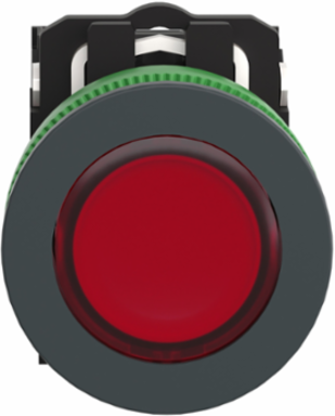 Illuminated push button, Harmony XB5, red, 30mm, universal LED, 1NO + 1NC, 24V AC DC