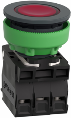 Illuminated push button, Harmony XB5, red, 30mm, universal LED, 1NO + 1NC, 230...240V AC
