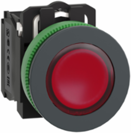 Illuminated push button, Harmony XB5, red, 30mm, universal LED, 1NO + 1NC, 230...240V AC
