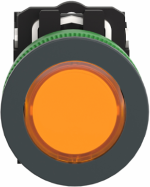 Illuminated push button, Harmony XB5, orange, 30mm, universal LED, 1NO + 1NC, 24V AC DC