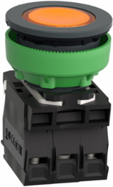 Illuminated push button, Harmony XB5, orange, 30mm, universal LED, 1NO + 1NC, 24V AC DC