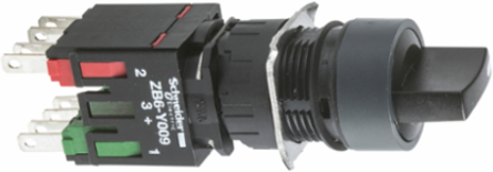 Selector Switch Harmony XB6, 16mm, Black Round, 3 Positions, 1NO + 1NC