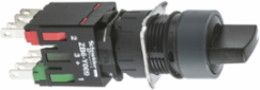 Selector Switch Harmony XB6, 16mm, Black Round, 3 Positions, 1NO + 1NC