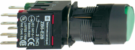 Complete Illuminated Push Button, 16mm, Green, 1NO + 1NC, 12-24V