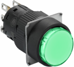 Illuminated Push Button, 16mm Round Green, 24V DC, IP65