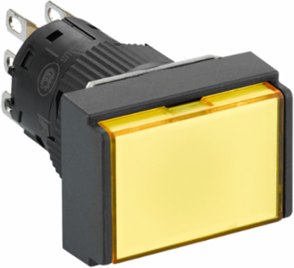 Illuminated monolithic push button, Harmony XB6E, rectangle yellow flush, 16mm, spring return, 24V DC, 1CO