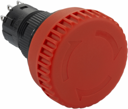 Complete Illuminated Mushroom Head Push Button, 16mm, Red, IP65, 2 NC Contacts