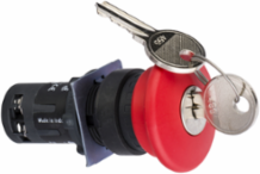 Emergency Push Button, 22mm Red with 40mm Mushroom, 1NO + 1NC, Key 455
