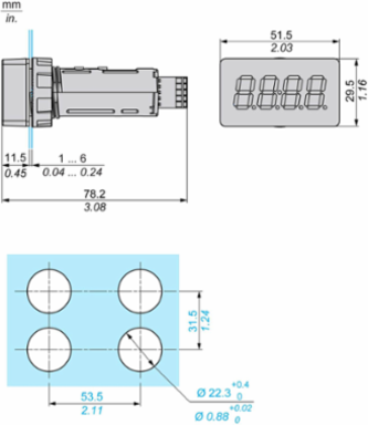 Display Module, Harmony XB5, 22mm, IP65, 4-Digit Red LED, 4-20 mA Input