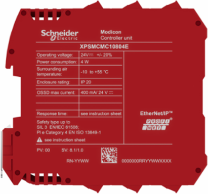 Safety controller with embedded communication, Modicon MCM, 8 inputs 4 outputs, monitors expansion modules, screw