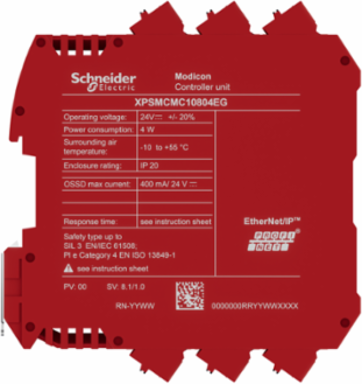 Safety controller with embedded communication, Modicon MCM, 8 inputs 4 outputs, monitors expansion modules, spring