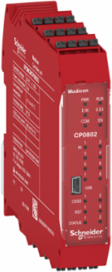 Safety controller, Modicon MCM, 8 inputs 2 outputs, monitors expansion modules, spring