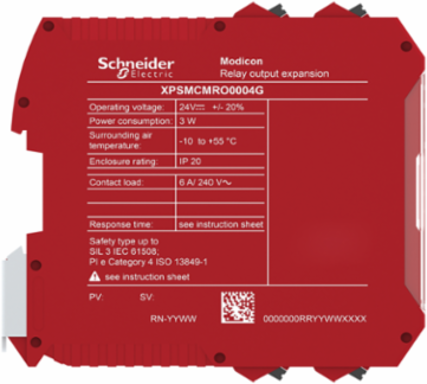 expansion module, Modicon MCM, 4 safety relay outputs, with backplane connection, spring