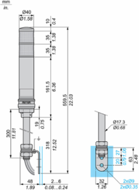 Harmony XVC 40mm Monolithic Tower Light, 24V AC/DC, Buzzer, IP23
