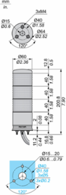 Monolithic Tower Light 60mm, IP54, 24V AC/DC, 3 Units