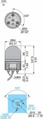 Prewired Rotating Mirror Beacon 84mm Blue 24V AC/DC