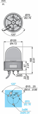 Prewired Rotating Mirror Beacon, 120mm, Orange, 24V AC/DC