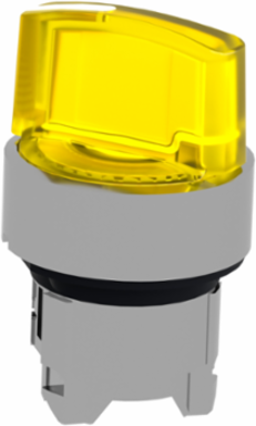 Head for illuminated selector switch, Harmony XB4, metal, yellow handle, 22mm, universal LED, 2 positions, stay put