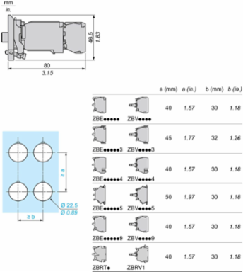 Harmony XB4 Complete Body/Contact Assembly with BA9s Incandescent Bulb, 220-240V, 1 NO