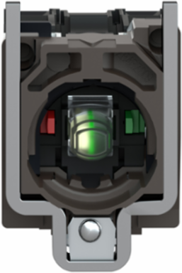 Light block with body fixing collar, Harmony XB4, metal, green, integral LED, 24V AC DC, 1NO+1NC