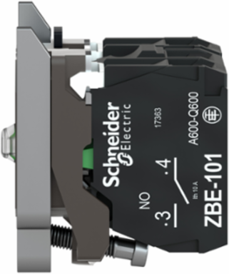 Light block with body fixing collar, Harmony XB4, metal, green, integral LED, 24V AC DC, 1NO+1NC