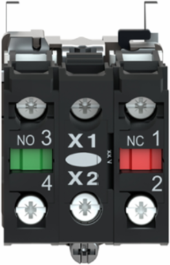 Light block with body fixing collar, Harmony XB4, metal, green, integral LED, 24V AC DC, 1NO+1NC