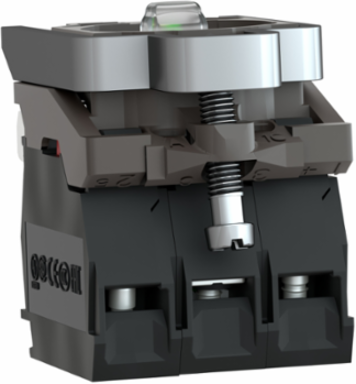 Light block with body fixing collar, Harmony XB4, metal, red, integral LED, 24V AC DC, 1NO+1NC