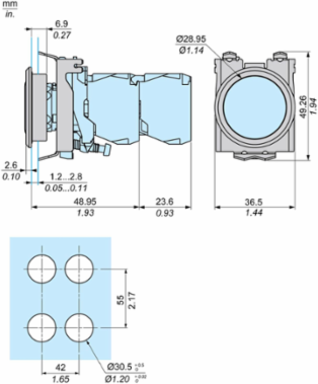 Harmony XB4 Flush Mounting Kit 30.5mm, IK06, IP66/IP69 Rated