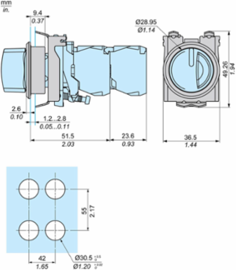 Flush Mounting Kit, Harmony XB4, Metal, 22 mm, IP66, Chromium Plated