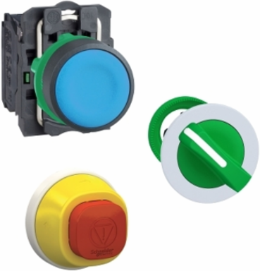 Illuminated emergency stop head, Harmony XB5, plastic, red, 22mm, trigger latching turn to release, white red LED, 24V AC DC