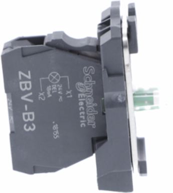 Light block with body fixing collar, Harmony XB5, plastic, green, integral LED, 110…120V AC