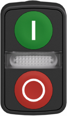 Illuminated Double Headed Push Button, 22mm, IP66, 1 Green I + 1 Red O