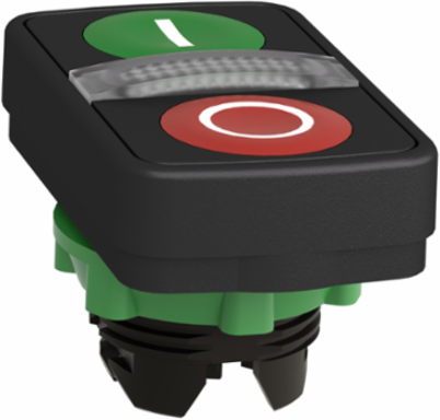 Illuminated Double Headed Push Button, 22mm, IP66, 1 Green I + 1 Red O