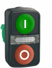 Illuminated Double Headed Push Button, 22mm, IP66, 1 Green I + 1 Red O