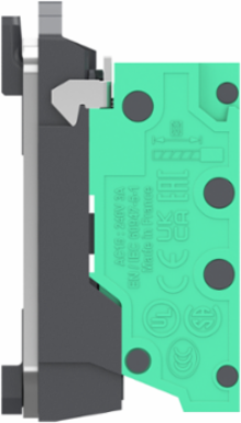 Single contact block with body fixing collar, Harmony XB5, plastic, 1 NO, compact push in terminals, pack of 100