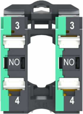 Single contact block with body fixing collar, Harmony XB5, plastic, 2 NO, compact push in terminals, pack of 100