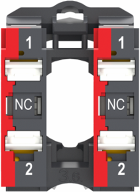 Single contact block with body fixing collar, Harmony XB5, plastic, 2 NC, compact push in terminals, pack of 100