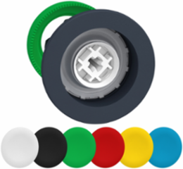 Flush mounted push button head, Harmony XB5, plastic, with set of 6 colours caps, 30mm, spring return, unmarked