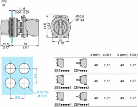 Flush mounted selector switch head, Harmony XB5, plastic, black, 30mm, 2 positions, stay put