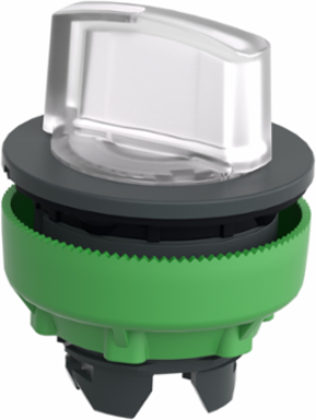 Head for illuminated selector switch, Harmony XB5, plastic, white handle, universal LED, 2 positions, stay put