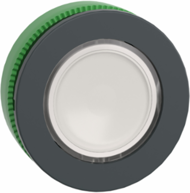 Head for illuminated push button, Harmony XB5, white, 30mm, universal LED, plain lens