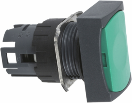 Head for non illuminated push button, Harmony XB6, green rectangular flush, 16mm, integral LED, spring return, unmarked