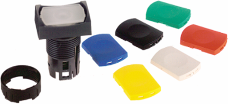 Head for non illuminated push button, Harmony XB6, rectang flush pushbutton Ø 16 spring return with 6 coloured caps unmarked