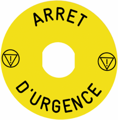 Harmony XB4 Yellow Emergency Stop Legend Ø 90 mm ARRET D'URGENCE