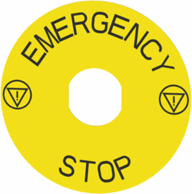Harmony XB4 Emergency Stop Legend, 90mm, Plastic, Yellow with ISO13851