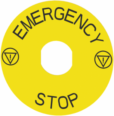 Harmony XB4 Emergency Stop Legend, Ø 90mm, Plastic, Yellow with ISO13851