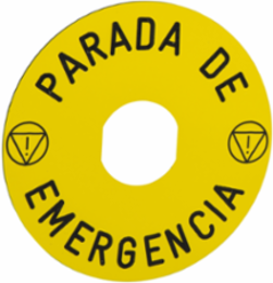 Emergency Stop Legend Marking, 90mm, Yellow, Spanish